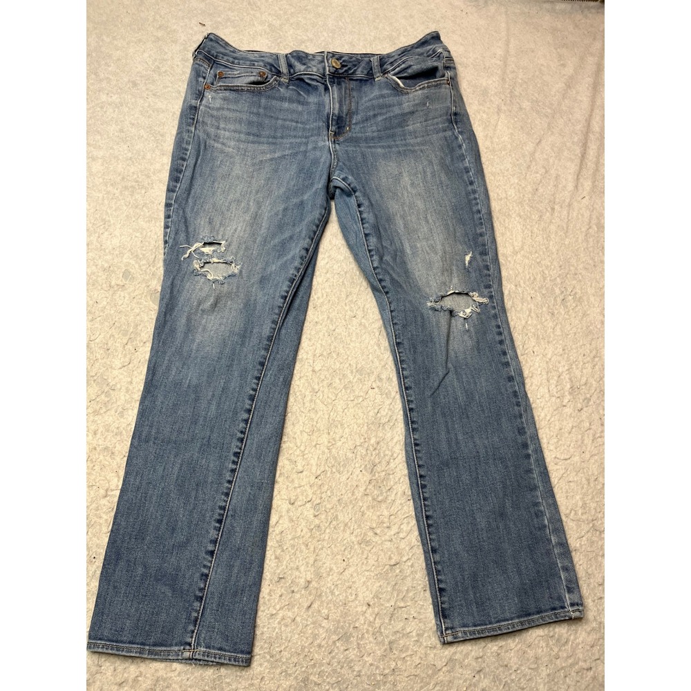 American Eagle Kick Bootcut Jeans Womens 16 Short Distressed Blue Medium Wash